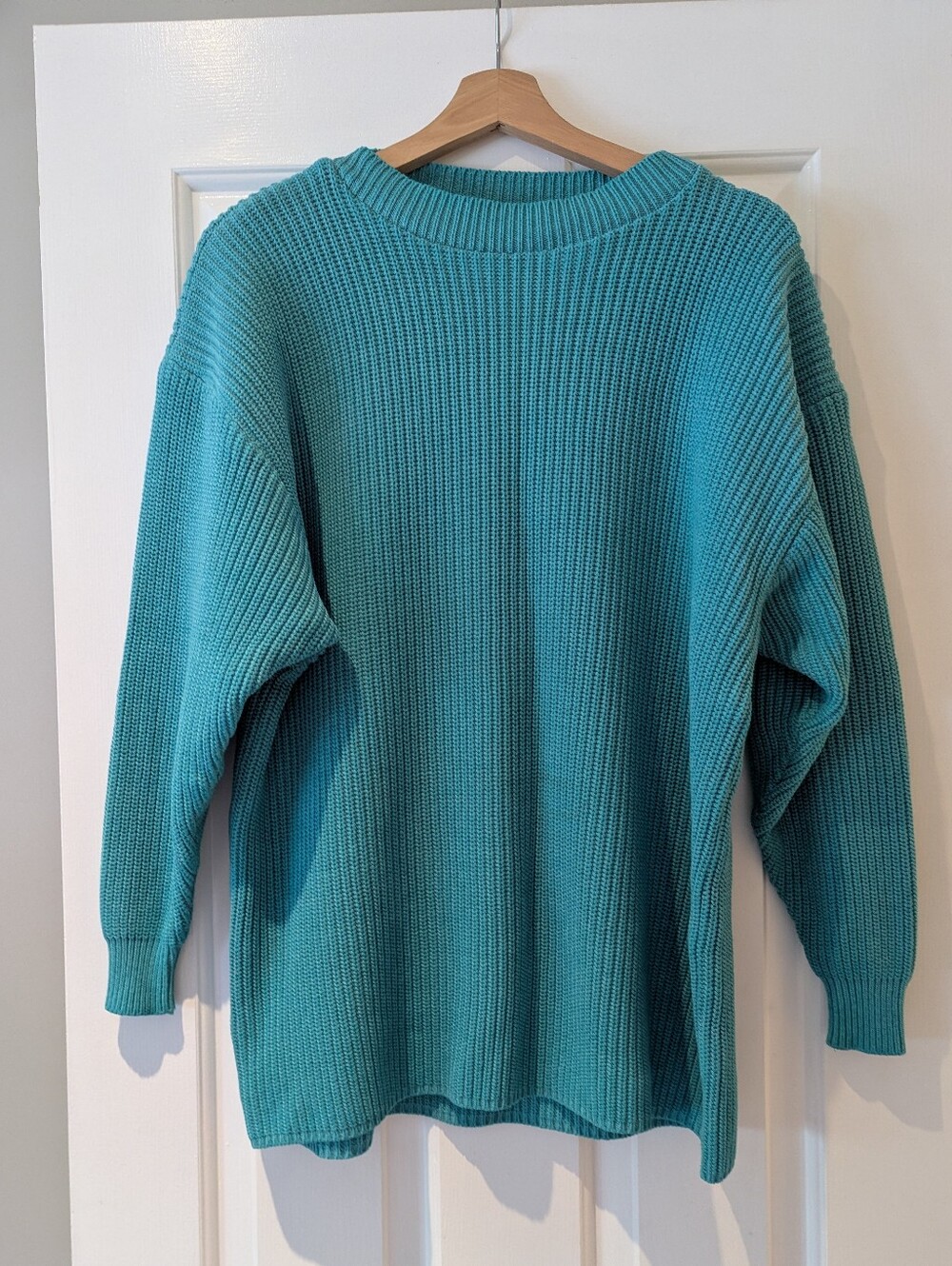 Vintage Linda Lundstrom Teal Relaxed Fit Crewneck Knit Sweater 80s 90s Coastal M